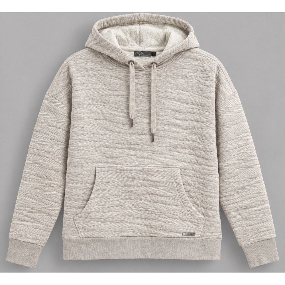 prAna Carin Hoodie Womens M Light Gray Cream Oatmeal Quilted Pullover MSRP $89